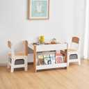 Asweets Kids Table and Chair Set,4 in 1 Toddler Desk with Storage Drawer,Wooden Activity Table for 2 in 1 Detachable Tabletop,Bookshelf,Suitable for Classroom,Home,Nursery,Playroom (Natural White), 24.49 x 24.49 x 18.9 inches