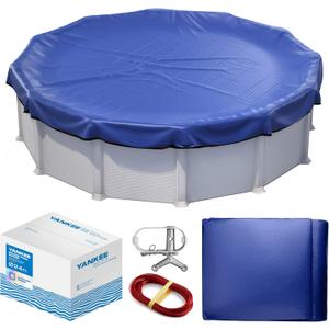 Winter Pool Cover 24 ft Round for Above Ground | Extra Thick & Durable Above-Ground Pool Cover | Sapphire Series of Premium Cold- and UV-Resistant Pool Cover | by Yankee Pool Pillow (Blue)