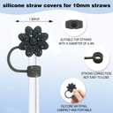 Accessories for Stanley Cup,2Pcs Silicone Flower Straw Cover Caps 10mm Glitter Black Straw Toppers,1Pcs Cute Handle Charm and 1Pcs Bling Silicone Boot Sleeve for Stanley 30&40oz Tumbler