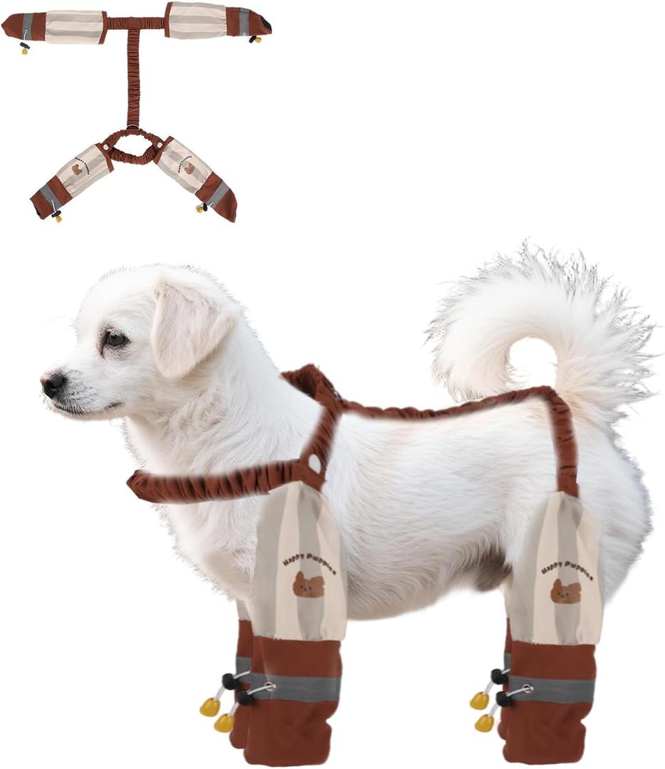 Anti-Dirt Pants for Small Dogs, Waterproof Dog Pants Dust Free Full-Leg Protective Dog Suspender Rain Boots Leggings Anti-Slip Paw Protector Shoes for 6-11lbs Pets Outdoor Hiking Walking (Striped)