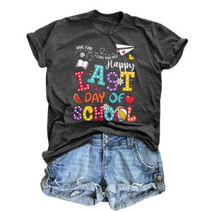 Last Day of School Teacher Shirt: Women Last Day of School Shirts Happy Graduation T Shirt Casual Short Sleeve Tops (S)