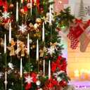 Baquler 12 Pcs Christmas Tree Candles with Remote, Flameless LED Taper Candles Battery Operated Lights with Ball Icicles Snowflake Hooks Xmas Hanging Decor for Winter New Year Party (Clear)