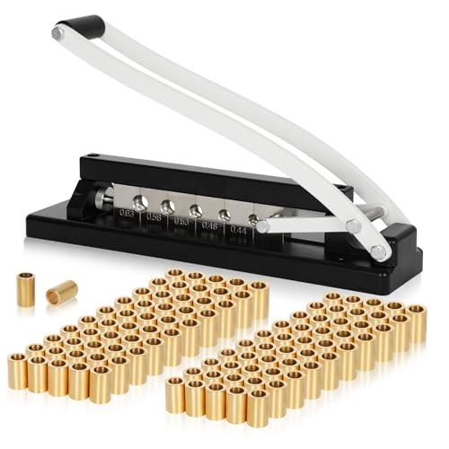 Heavy Duty Hose Crimper - 5 Dies Included, Air Hose Crimper with (50PK) 0.593" ID x 1" F7326 Ferrules & (50PK) 0.656" ID x 1" F7328 Ferrules for 1/4", 5/16", 3/8" PVC & Rubber Hoses