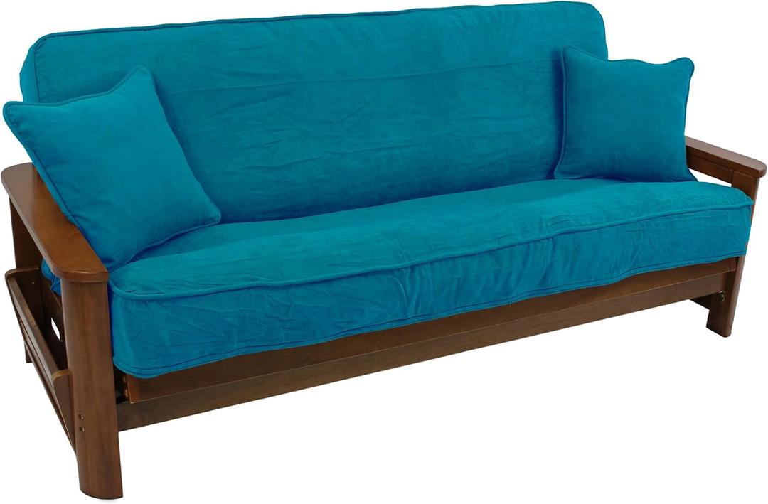 Blazing Needles Solid Microsuede Double Corded 8" to 9" Futon Cover Set with 2 Throw Pillows (Set of 3), Full, Aqua Blue Blazing Needles Solid Microsuede Double Corded 8" to 9" Futon Cover Set with 2 Throw Pillows (Set of 3), Full, Aqua Blue