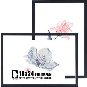 DLQuarts 18x24 Floating Picture Frame for 16x20/13x19/12x18/11x14 Photos, 2-Pack Solid Wood Double Plexiglass Wall Art Frames, Any Size Photo up to 18x24 Display, Black