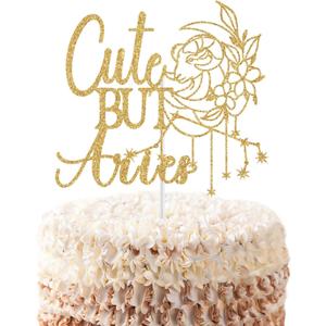 Cute But Aries Cake Topper, Aries Season Zodiac Birthday Party Decorations, March April Horoscope Astrology Birthday Decor, 12 Zodiac Constellation Bday Decorations Gold Glitter