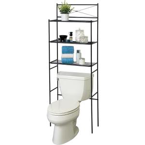 Zenna Home Over the Toilet Storage Shelf Space Saver, Behind Toilet Bathroom Organizer and Storage, Metal Bathroom Organizer with 3 Shelves, Black