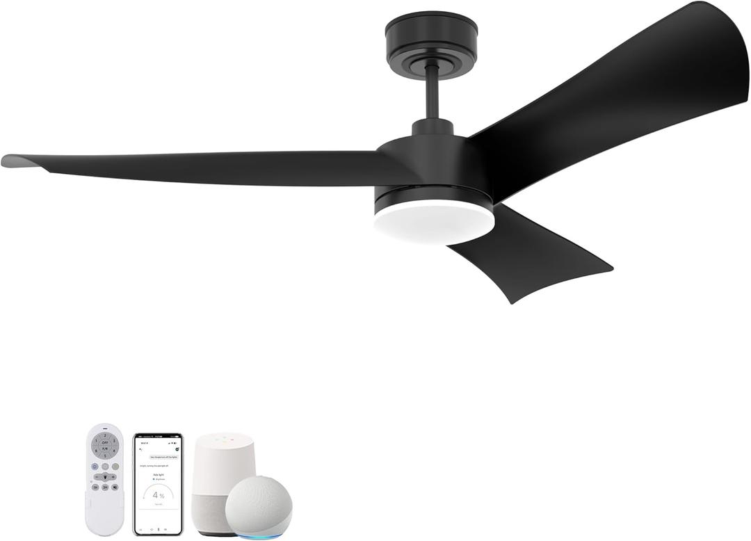 Cumilo 54 Smart Ceiling Fans Lights and Remote,Quiet DC Motor,Outdoor Indoor Black Ceiling Fan,WIFI Alexa App workable,6 Speed,Dimmablel, Modern Lighting & Ceiling fans Living Room Bedroom Porch Patio (Z-Black)