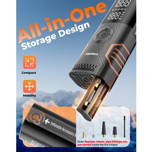 Tire Inflator Portable Air Compressor - Smart APP Control Bike Pump, All-in-One Storage Air Pump for Car Tires, 150PSI Tire Pump with Digital Gauge, Cordless Pump for Car, Motorcycles, Bikes, Balls