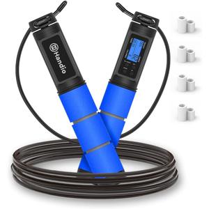 Jump Rope, H Handio Jump Rope with Counter, Workout Jumping Rope with Steel Ball Bearings, Adjustable Length Speed Skipping Rope for Men Women Kids Home Gym, Crossfit, Fitness Exercise (Blue)