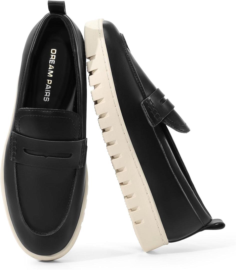 DREAM PAIRS Women's Arch Support Slip On Loafers (8.5, Black-pu)