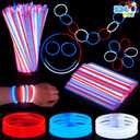 JOYIN 100 Pcs 4th of July Glow Sticks with Connectors, 8" Red White Blue Glow in the Dark Bracelets Necklaces for Kids Adults, Patriotic Light Up Toys for Independence Day Party Favor Accessory Supply