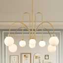 Modern Gold Sputnik Chandelier 8 Lights Large Luxury L41 Mid Century Milk Glass Globe Ceiling Pendant Light Contemporary for Foyer Staircase Living Dining Room Kitchen
