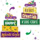 4 Pcs Mardi Gras Wooden Table Decorations Mardi Gras Centerpieces Table Decorations Rustic Tiered Tray Shelf Office Carnival Decor Home Party Supplies Decor