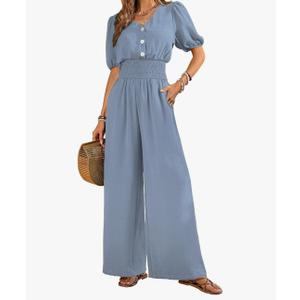 Womens Jumpsuits Short Sleeve V Neck Dressy Casual Wide Leg Pants Romper 2025 Summer One Piece Outfits, XL