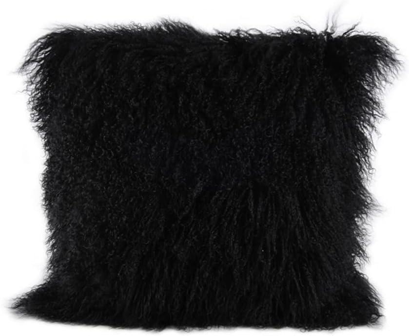100% Real Mongolian Lamb Fur Cushion Cover/Pillowcase (20x20inch, Black)