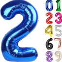 2 Balloon - Metallic Blue Birthday Number Balloons, 40 Inch Large Foil Balloons for Men Women Boys Girls Metallic Blue Themed Birthday Decorations