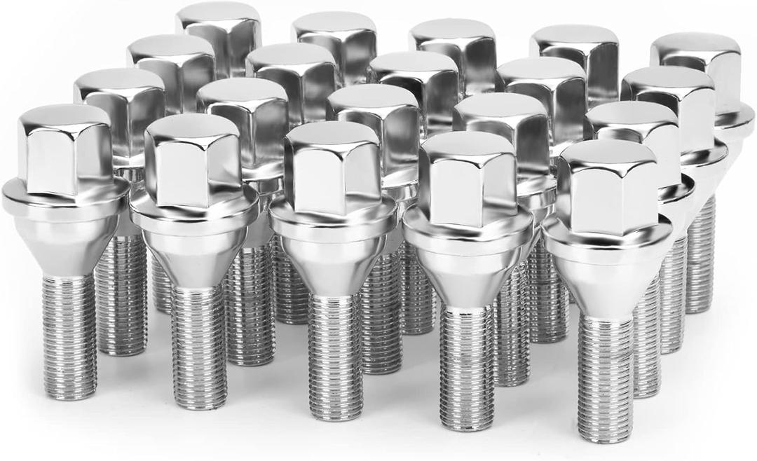 Dynofit 12x1.25 OEM/Stock Wheel Lug Bolts, 20pcs ET 28mm Shank 19mm Hex 2.45 inch Length Solid Chrome Studs Set for 2015-2022 Je/ep Renegade, 2018-2022 Compass, 2014-2022 Cherokee and More (Silver)
