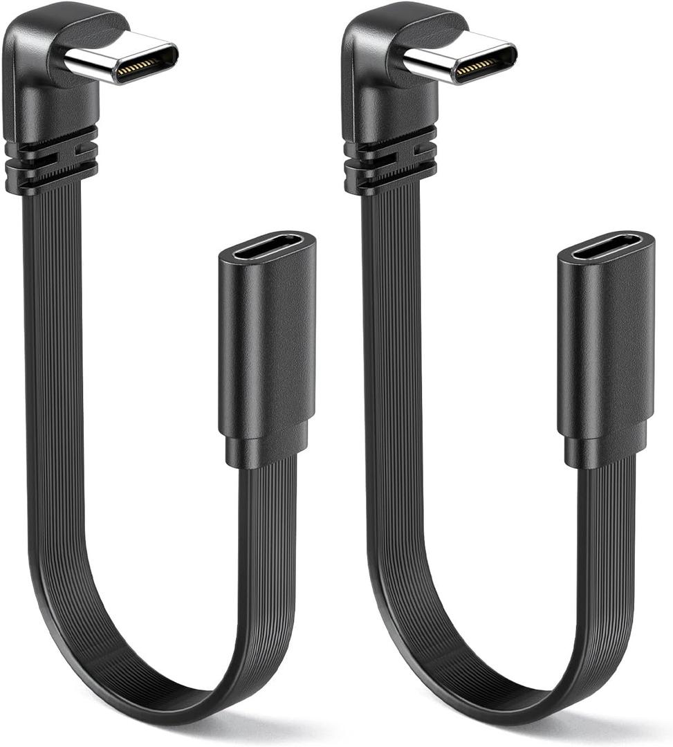 2Pack 90 degree TYPE-C Extension Cable Flat 8inch/20CM Short, Soft Right angle USB C to USB C Cable Fast Charging 66WNot compatible with 100W-240W cablesFor Cars, Tablets and Android Mobile phones