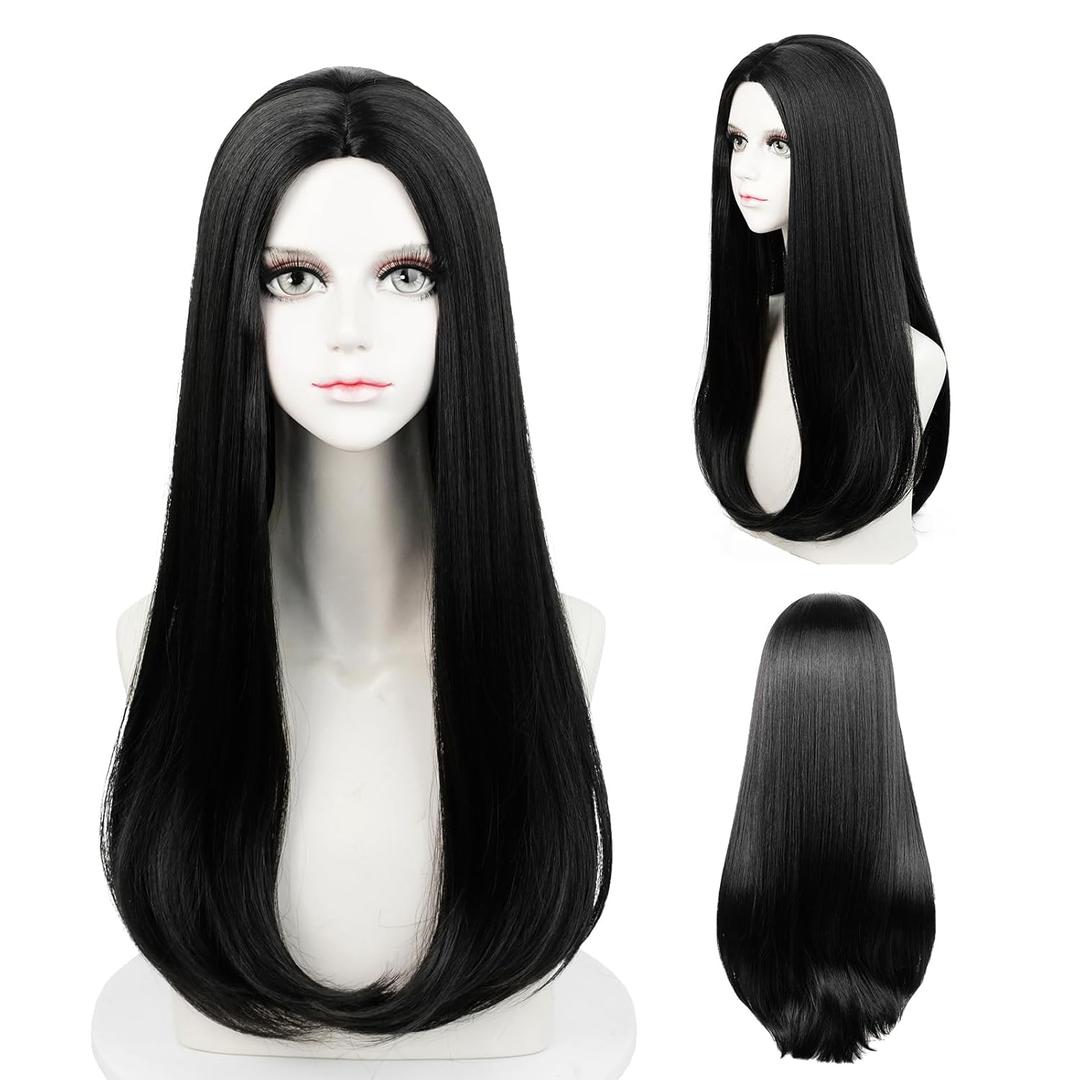 Probeauty 60cm Black Wig for Women, Long Straight Middle Part Halloween Costume Cosplay Wigs