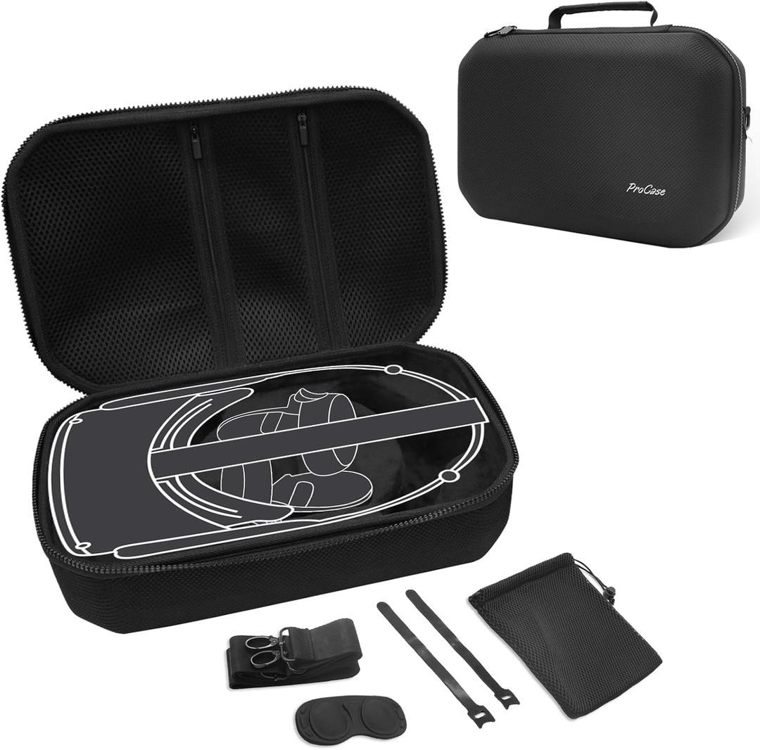 ProCase Hard Travel Case Compatible for Meta Oculus Quest 2 VR Gaming Headset, Shockproof Carrying Bag with Shoulder Strap for Controllers Accessories Storage, Also Fits Elite Strap -Black