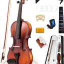 Fesley Violin Fiddle Full Set: 4/4 Matt Violin Kit for Beginners, Acoustic Violin with Hard Case, Solidwood Hand Made Starter Kit with Bow, Rosin, Shoulder Rest, Tuner, Extra Strings