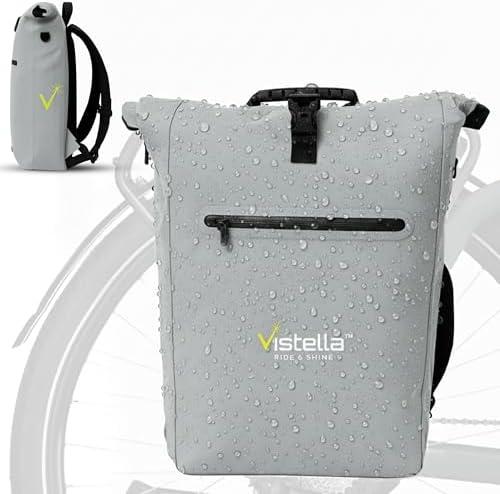 Vistella Cycling 2-in-1 Fully Reflective Bike Pannier Backpack for Rear Rack – Waterproof 25L Bicycle Rack Bag with Padded Laptop Compartment, 360° Visibility for Night Commuting - LANTERN