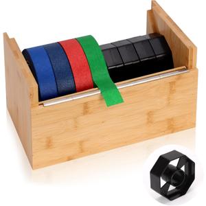 Wood Masking Tape Dispenser Fits 1" and 3" Core Large Tape Dispenser 3 Inch Core Painters Tape Dispenser Multi Roll Tape Holder Craft Tape Dispenser with 8 Pcs 3 Inch Core for Heat Tape (No Tape)
