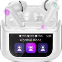 Wireless Earbuds, Bluetooth 5.4 Headphones with Multifunctional Touch Screen, 48H Bass Stereo Ear Buds with ANC/ENC Noise Cancelling/Transparency Mode, IPX7 Earphones with 5 EQ Modes, Milky White