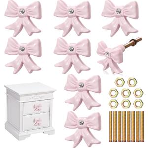 8 Pcs Pink Bow Dresser Knobs Cast Iron Coquette Girly Bow Drawer Knobs Vintage Decorative Cabinet Drawer Pull Handles for Nursery Girls Room Vanity Wardrobe Bedroom Kitchen Home Decor