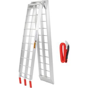 Aluminum Motorcycle Ramp, 7.5 ft Folding Dirt Bike Ramp for Pickup Trucks, 750 lb Capacity, Crossbar Rungs, Rubber-Tipped Fingers, 89 x 12 in, 1 Pc