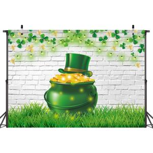 Happy St. Patrick's Day Backdrop White Brick Wall St Patrick's Photography Background St Patrick's Day Children Party Decorations(75FT)