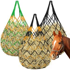 YedsIntu 3 Pcs Hay Bags for Horses, Hay Nets for Horses Goat Sheep, Goat Hay Feeder for Slower Feeding, Strong Load-Bearing Hay Bag Hanging for Horse Stable Trailer (Green, Black, Yellow)
