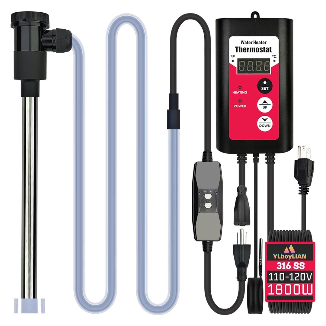 2000W Immersion Electric Submersible Water Heater with Temp Control & GFCI  Portable Heater for Hot Tubs, Above-Ground Pool, Inflatable Pool, Baptistry, Spa Tubs, Bathtubs & Swimming Pools