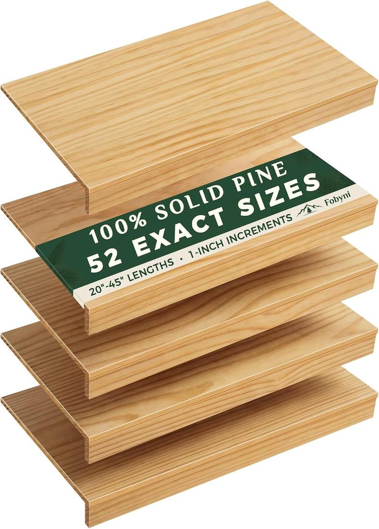 Solid Pine Wire Shelf Covers, 16" D x 39" L, Tool-Free Pantry Rack
