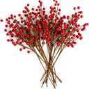 Suncalla 12 Pcs Red Christmas Glitter Curly Tree Picks and Sprays for Tree 11.81" Artificial Glitter Stem Pick and Twigs Decorations Xmas Vase Filler Ornaments Topper Branch for DIY Wreath