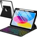 Case with Keyboard for iPad A16 11th 10th Generation 11/10.9 inch,Rainbow Backlit Detachable Keypad Rotatable Magnetic Cover with Pencil Holder for iPad 11 2025 10 Gen 2022 Black