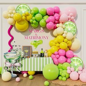 Beaumode Pink Green Yellow Margs and Matrimony Balloon Arch kit for Beach Bachelorette Last Toast Final Fiesta Bridal Shower Margarita Party Decoration (Pink Green)