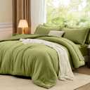 FUANNA Queen Comforter Set Olive Green, 7 Pieces Soft Bedding Sets Queen Size, All Season Lightweight Bed in a Bag with Comforter, Flat Sheet, Fitted Sheet, Pillowcases & Shams