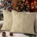 Lanpn 20x20 Christmas Tree Throw Pillow Covers Set of 2, Winter Snowflake Snow Flake Throw Pillow Cases Soft Plush 20 x 20 Winter Cushion Cover for Indoor Home Bedroom Couch Sofa Xmas Decor (Beige)