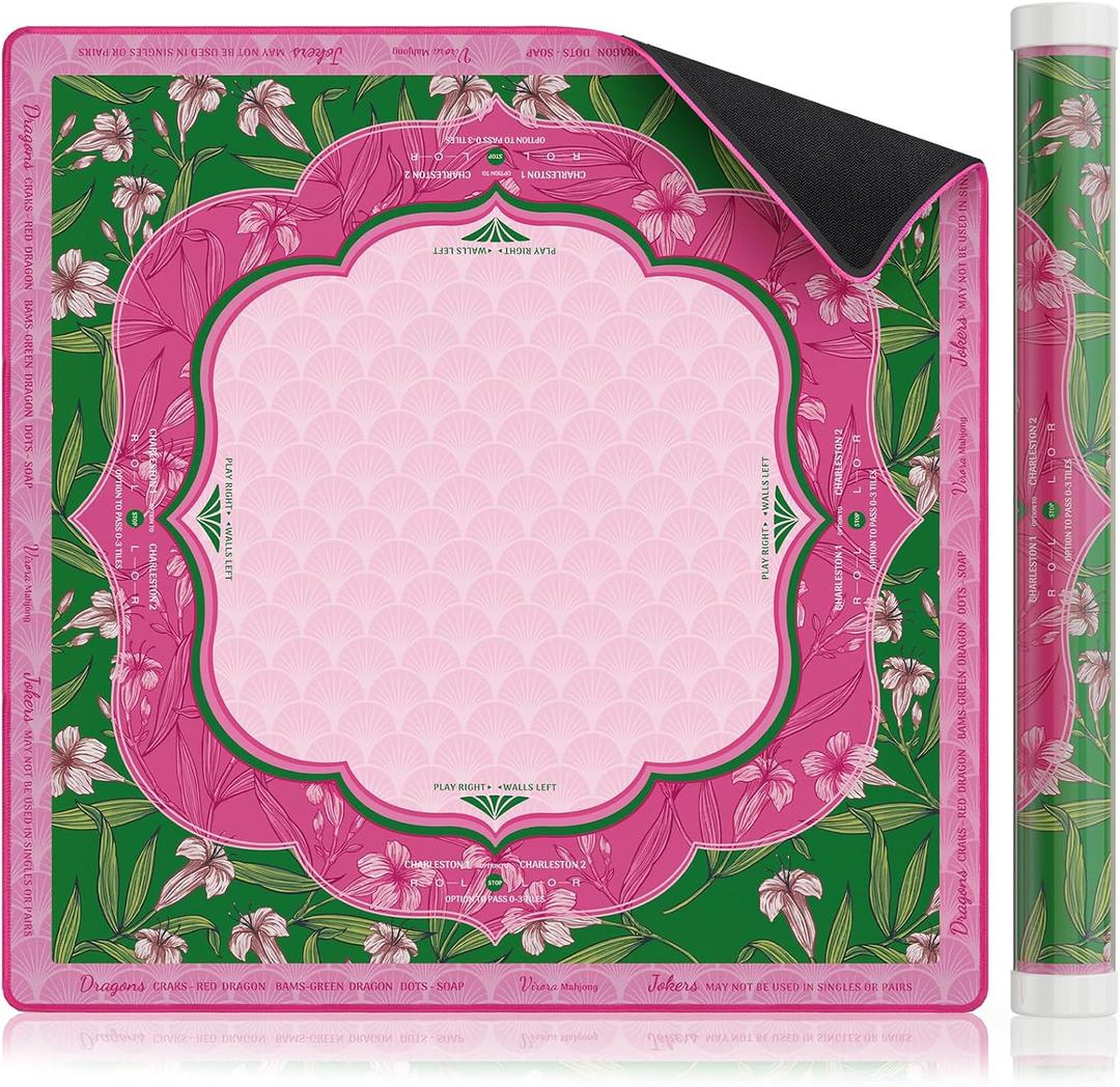 Mahjong Mat for Table, American Mahjong Mat with Rules, 3MM Non-Slip Rubber Noise Reduction Mah Jong Mats, 32.7x32.7in Rolled No Creases Waterproof Table Cloth for Mah Jong & Card Games