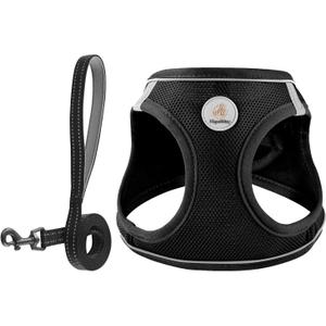 Hipubby Dog Harness and Leash Set, No Pull Soft Mesh Puppy Harness for  Dogs, Cats - Step in Reflective Breathable Lightweight Vest Harness for Walking, Training - Black, S (S (Chest: 15.5"-17"))