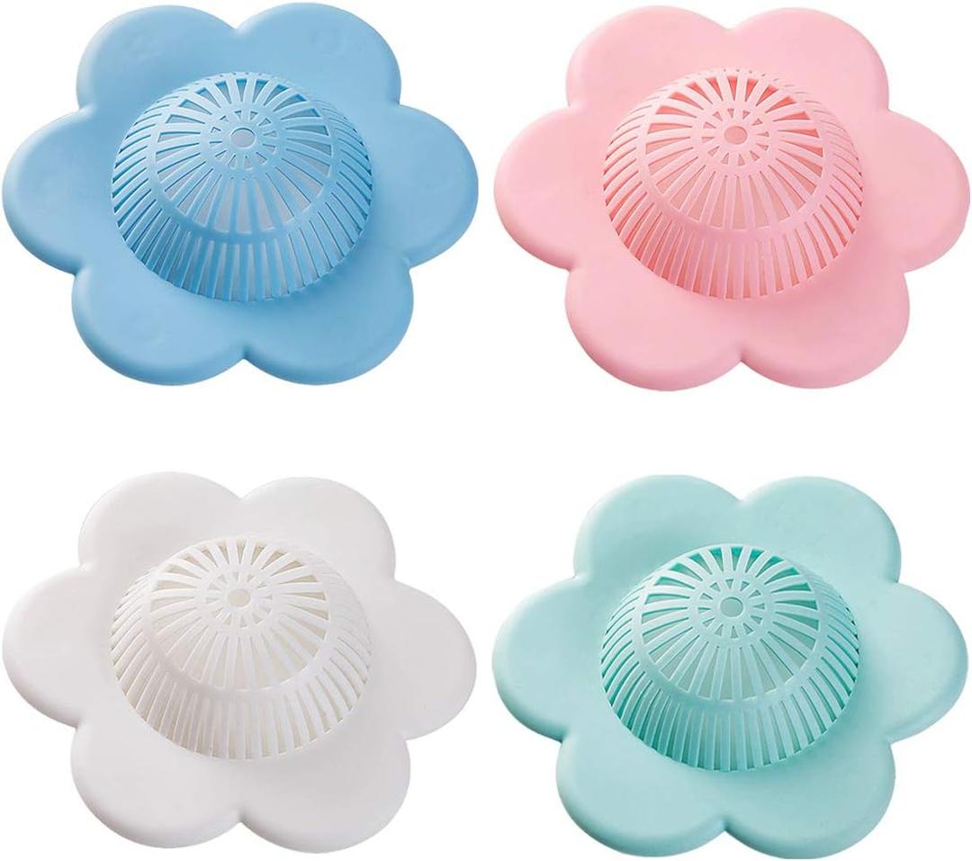 Hair Catcher Silicone Hair Stopper Shower Drain Covers with Suction Cups Suit for Bathroom Bathtub and Kitchen, 4 Pack