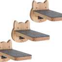 ESPETS Natural Solid Wood Cat Wall Floating Steps Set of 3 - Wall Mounted Wooden Cat Climbing Shelves and Perches, Kittty Stairs Ladder - Easy Install, Holds up 30lbs