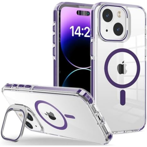 WOGROO for iPhone 14 Case, [Compatible with MagSafe], Magnetic Kickstand Case for Women Girls, Case for iPhone 13, 6.1", Clear Purple