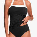 Womens Two Piece Tankini Swimsuit Tummy Control Bathing Suits Slim Halter Swimwear with High Waisted Bottom S