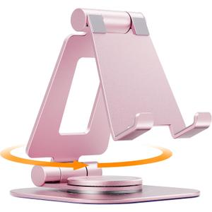 Nulaxy Rotatable Cell Phone Stand, Fully Adjustable Foldable Desktop Phone Holder Cradle Dock, Thick Case Friendly, Compatible with All Phones, Nintendo Switch, Rose Gold