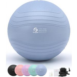 Gruper Yoga Ball, Extra Thick Exercise Ball for Workout Pregnancy Stability - 4 Sizes Anti Burst Balance Ball for Yoga, Pilates, Fitness, Birthing, Physical Therapy - Includes Pump