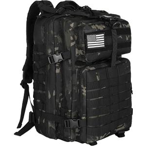 WOLT Military Tactical Backpack for Men 45L Molle Backpack 3 Day Assault Pack Bug Out Bag, Heavy Duty Rucksack for Hiking Gym, Camouflage Black