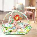 lulunemo Baby Play Mat,Tummy Time Mat with 6 Detachable Toys-Activity Gym for Visual, Auditory & Motor Development-Washable Baby Activity Mat for 0-12 Month Infants(Animal Theme)